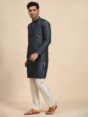 Navy blue viscose jacquard jacquard kurta 3