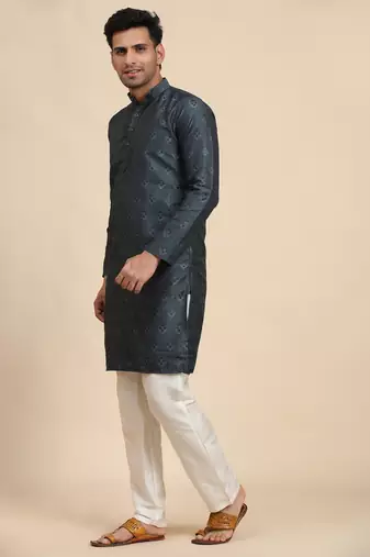 Navy blue viscose jacquard jacquard kurta
