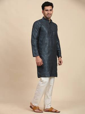 Navy blue viscose jacquard jacquard kurta 4