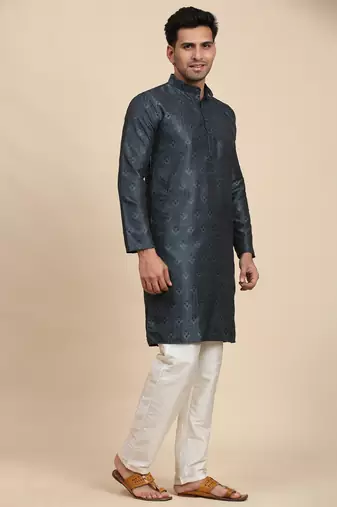 Navy blue viscose jacquard jacquard kurta
