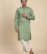 Green viscose rayon weaved motif kurta