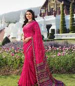 Pink Printed Saree & Rich Pallu With Lace Border Work And Banglory Blouse And Saree For Women 