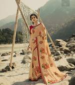 Peach Green Sufiya Georegtte Floral All over Printed & Lace Border Saree With Banglori Blouse
