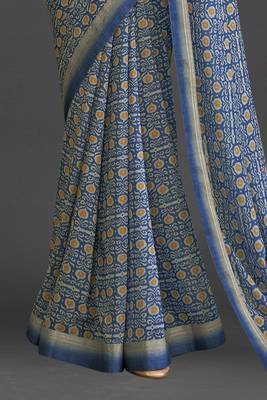 Blue Prachi Georgette silk bland all over printed & Lace Border saree with Blouse 3