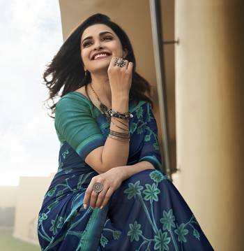 Dark Blue Prachi Georgette silk bland all over printed & Lace Border saree with Blouse 2
