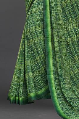 Green Prachi Georgette silk bland all over printed & Lace Border saree with Blouse 3