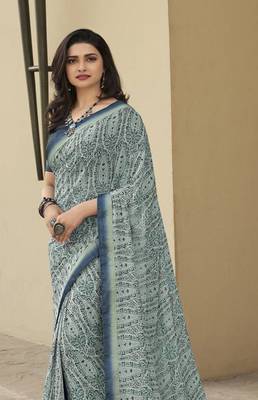 Grey Prachi Georgette silk bland all over printed & Lace Border saree with Blouse 2