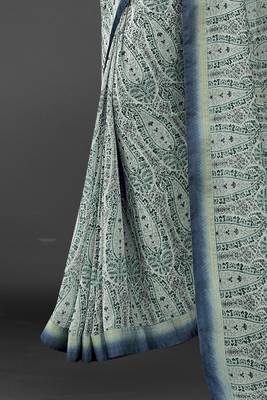Grey Prachi Georgette silk bland all over printed & Lace Border saree with Blouse 3