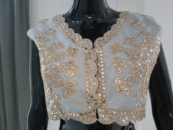 Glamorous Grey Zari with paper mirror Embroidered Net fabric lehenga choli 5