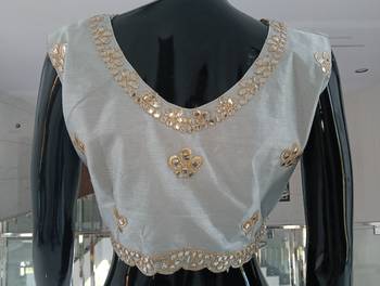 Glamorous Grey Zari with paper mirror Embroidered Net fabric lehenga choli 6