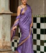 Purple silk blend stripes leheriya print golden zari border saree