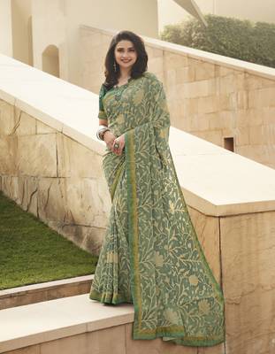 Mahendi Prachi Georgette silk bland all over printed & Lace Border saree with Blouse 1