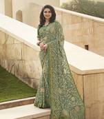 Mahendi Prachi Georgette silk bland all over printed & Lace Border saree with Blouse