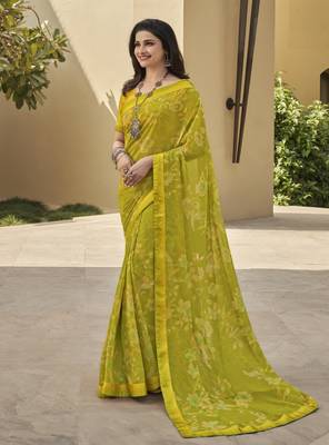Olive Prachi Georgette silk bland all over printed & Lace Border saree with Blouse 1