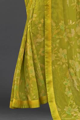 Olive Prachi Georgette silk bland all over printed & Lace Border saree with Blouse 3