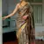 Green silk blend floral print golden zari border saree