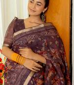 Sourbh Polyester Floral Printed Wine Saree