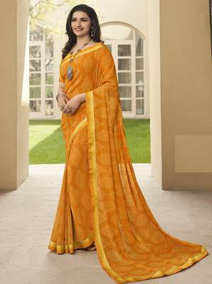 Orange Prachi Georgette silk bland all over printed & Lace Border saree with Blouse 1
