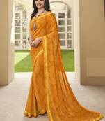 Orange Prachi Georgette silk bland all over printed & Lace Border saree with Blouse