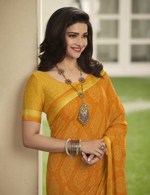 Orange Prachi Georgette silk bland all over printed & Lace Border saree with Blouse 2