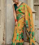 Mustard vichitra silk silk blend geometric print lace border saree