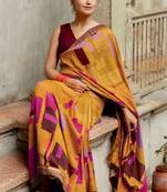Mustard vichitra silk silk blend geometric print lace border saree