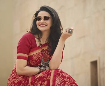Red Prachi Georgette silk bland all over printed & Lace Border saree with Blouse 3