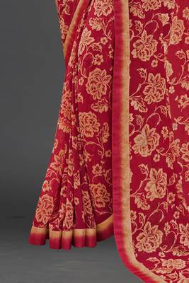 Red Prachi Georgette silk bland all over printed & Lace Border saree with Blouse 4