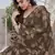 Coffee brown chiffon leaf print floral print saree