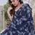 Navy blue chiffon leaf print floral print saree