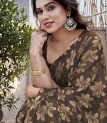 Coffee brown chiffon floral print saree