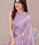 Light lavender chiffon batik print block print saree