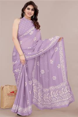 Light lavender chiffon batik print block print saree 2