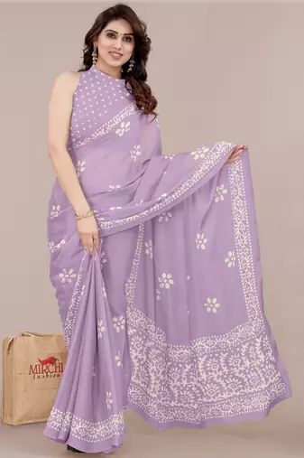 Light lavender chiffon batik print block print saree