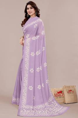 Light lavender chiffon batik print block print saree 4