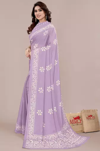 Light lavender chiffon batik print block print saree