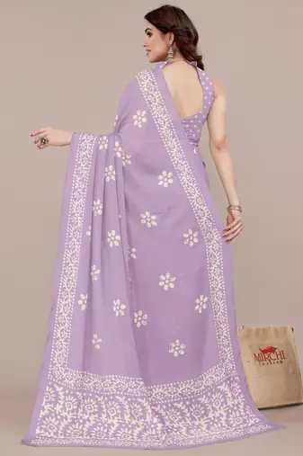 Light lavender chiffon batik print block print saree