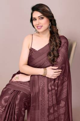 Maroon chiffon block print printed saree 1