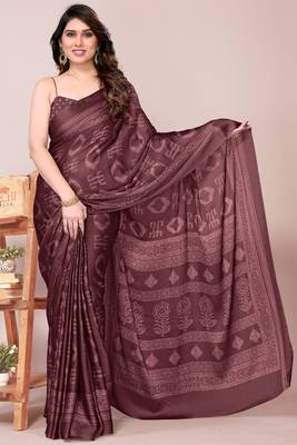 Maroon chiffon block print printed saree 2