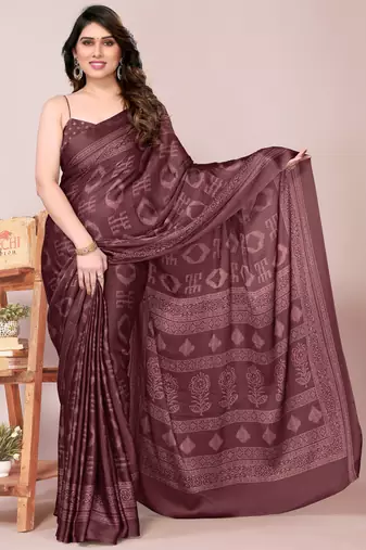 Maroon chiffon block print printed saree