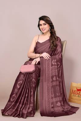 Maroon chiffon block print printed saree 3