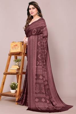 Maroon chiffon block print printed saree 4