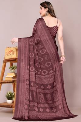 Maroon chiffon block print printed saree 5