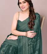 Teal chiffon block print printed saree