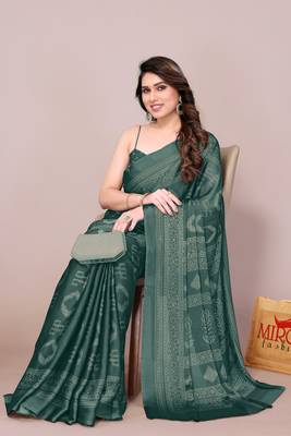 Teal chiffon block print printed saree 3