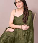 Mehandi green chiffon block print printed saree