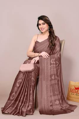 Dusty rose pink chiffon block print printed saree 3