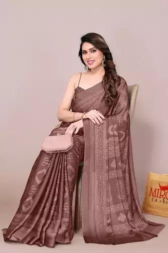 Dusty rose pink chiffon block print printed saree