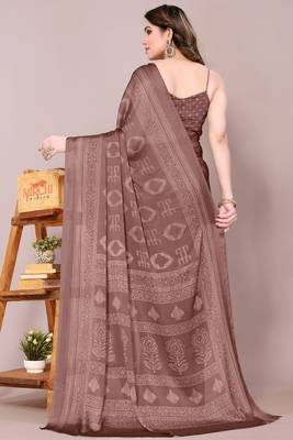 Dusty rose pink chiffon block print printed saree 5