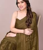 Dusty mustard chiffon block print printed saree